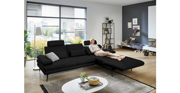 ECKSOFA in Echtleder Schwarz 310/180 cm - Schwarz, Design, Leder/Metall (310/180cm) - Dieter Knoll