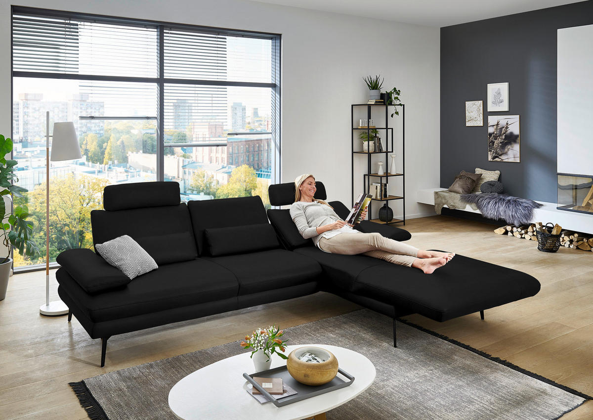 ECKSOFA in Echtleder Schwarz  310/180 cm  - Schwarz, Design, Leder/Metall (310/180cm) - Dieter Knoll