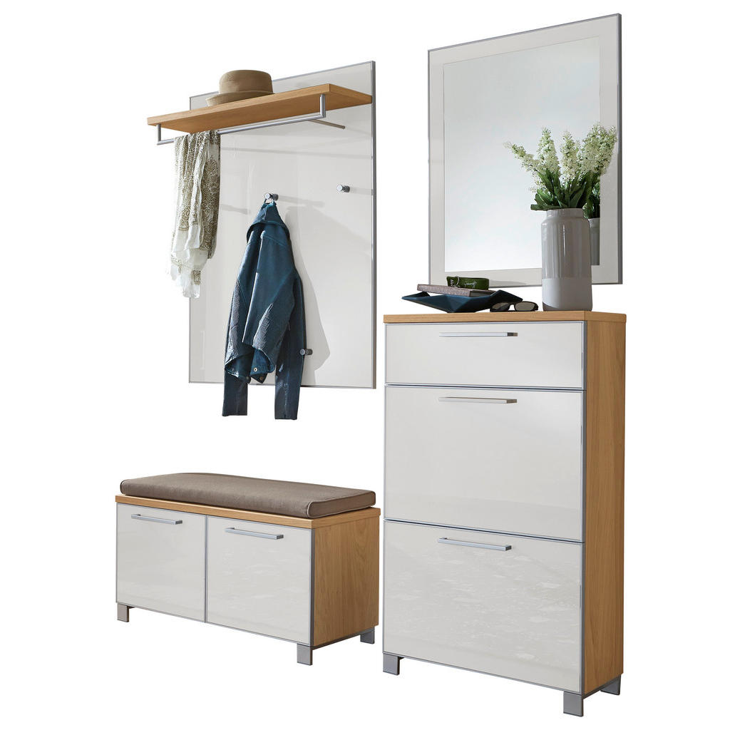 Thumbnail - Xxxl Garderobe Santina, Weiß, Eiche, Holz, Glas, Textil, 5-teilig, furniert, 155x195x40 cm, Goldenes M, Made in Germany,...