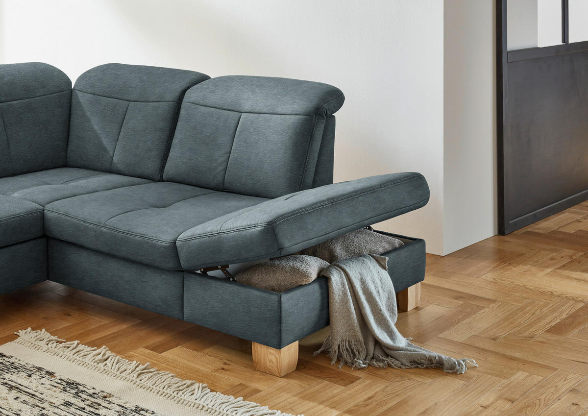 WOHNLANDSCHAFT in Mikrofaser Blau  - Wildeiche/Blau, Konventionell, Holz/Textil (185/343/243cm) - Voleo
