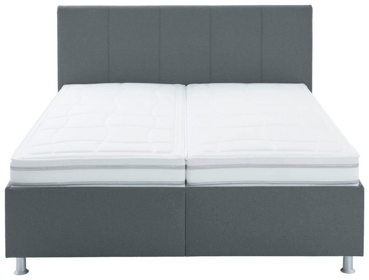 POLSTERBETT 160/200 cm,  in Dunkelgrau, Matratze, gepolstertes Kopfteil, Lattenrost, Bettkasten, H2 + H3 = mittel + fest  - Dunkelgrau/Alufarben, KONVENTIONELL, Holz/Holzwerkstoff (160/200cm) - Beldomo - Sleep