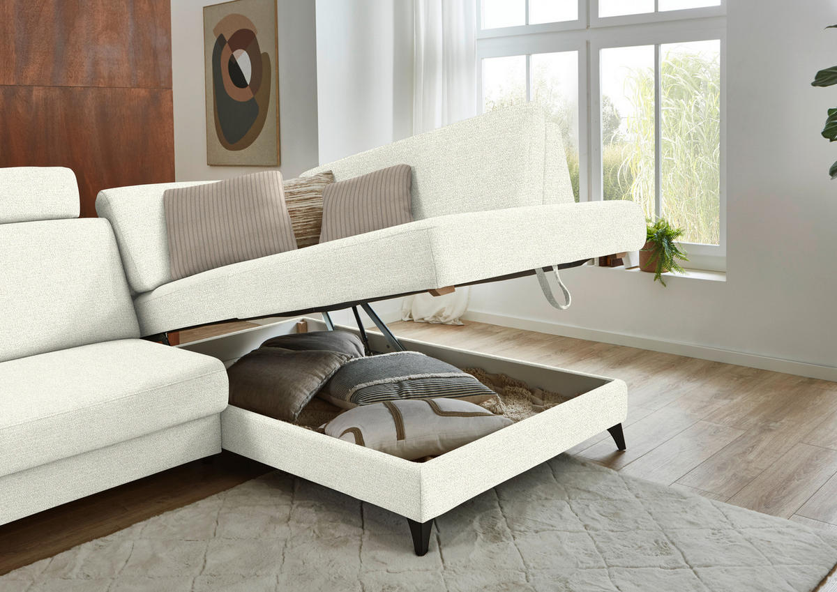 ECKSOFA  Chenille Creme  - Creme/Schwarz, Design, Textil/Metall (239/182cm) - Beldomo Comfort