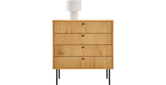 KOMMODE Line, 80/85/40 cm, 4 Schublade(n)  - Eichefarben/Schwarz, Design, Holzwerkstoff/Metall (80/85/40cm) - Carryhome