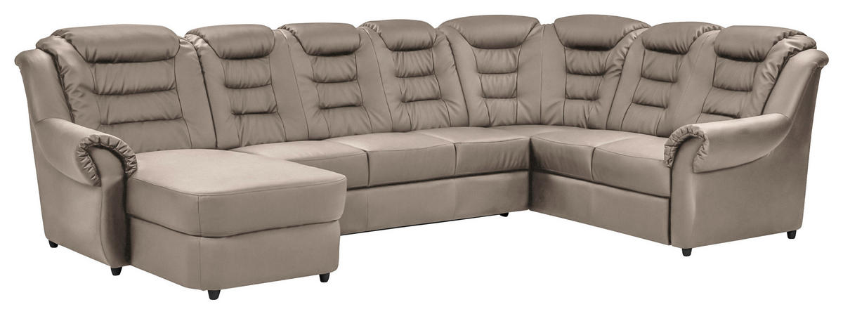 WOHNLANDSCHAFT in Lederlook Hellbraun  - Hellbraun/Schwarz, KONVENTIONELL, Kunststoff/Textil (165/333/216cm) - Livetastic