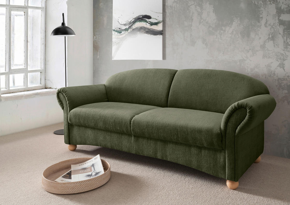 2-SITZER-SOFA in Mikrofaser Grün  - Wildeiche/Grün, Konventionell, Holz/Textil (151/94/80cm) - Livetastic