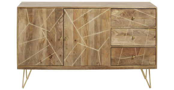 SIDEBOARD Mangoholz massiv Naturfarben, Goldfarben Einlegeboden  - Goldfarben/Naturfarben, Design, Holz/Metall (145/88/43cm) - Landscape