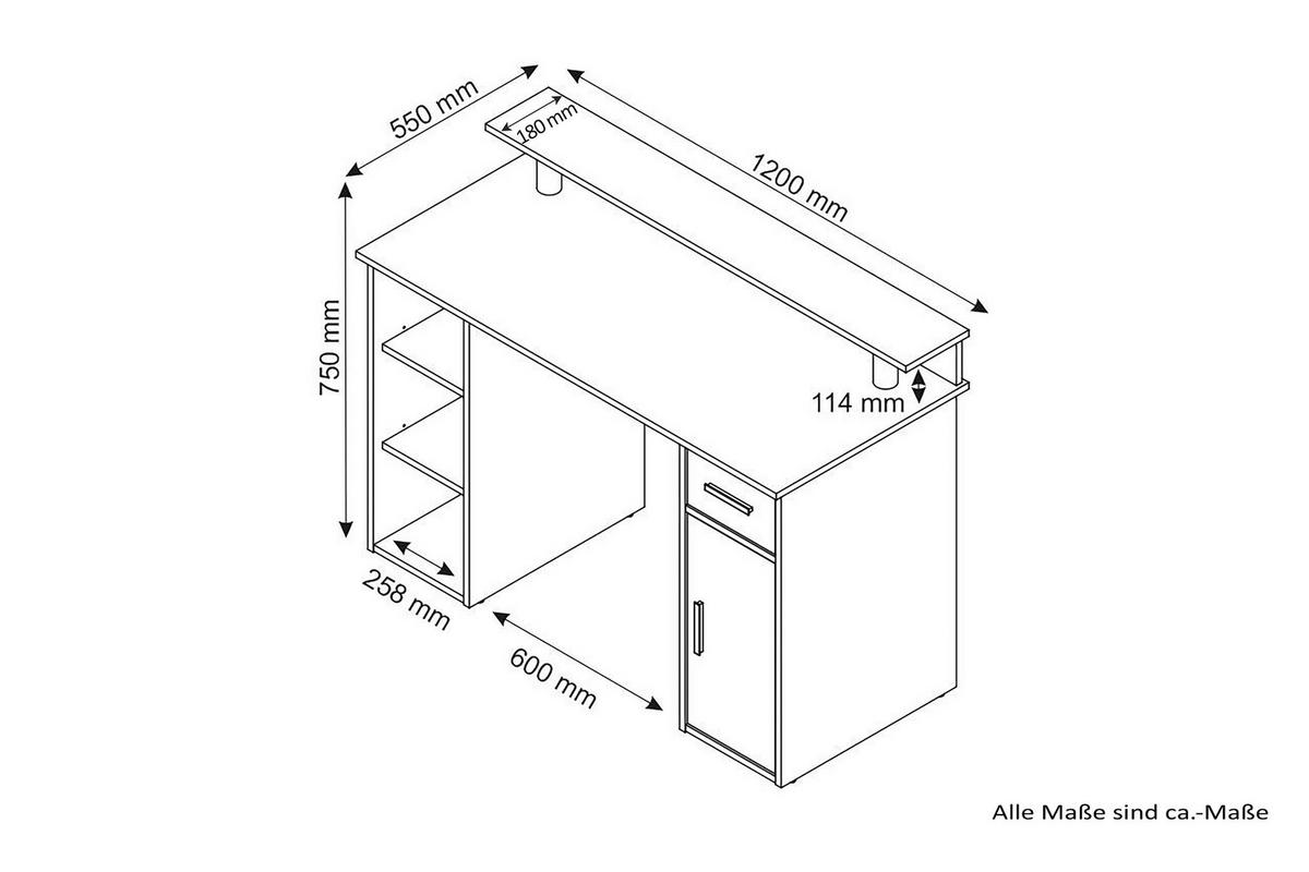 SCHREIBTISCH 120/55/88 cm  in Anthrazit, Weiß  - Anthrazit/Silberfarben, LIFESTYLE, Holzwerkstoff/Kunststoff (120/55/88cm) - MID.YOU