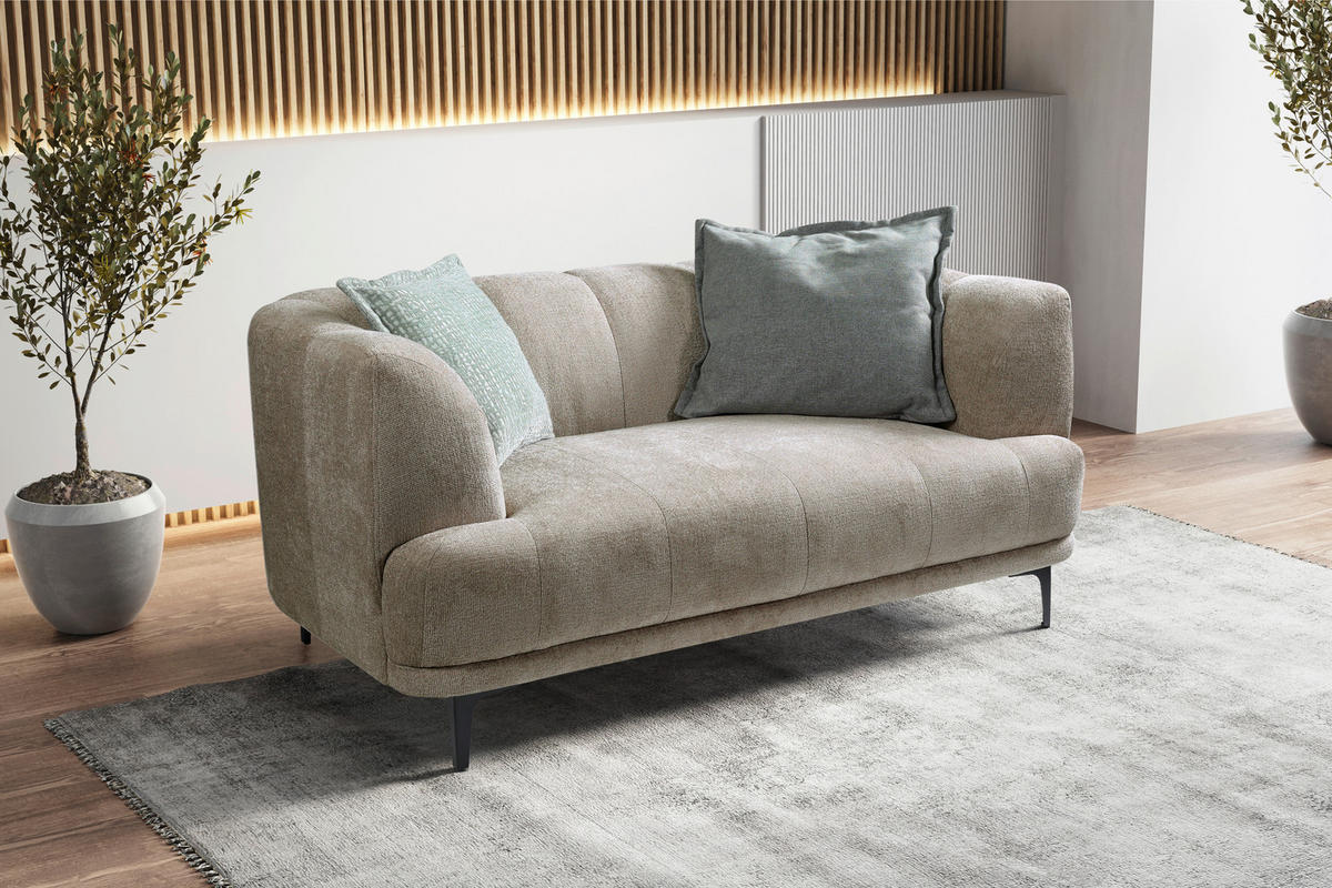 2-SITZER-SOFA in Flachgewebe Taupe  - Taupe/Schwarz, Design, Textil/Metall (166/77/106cm) - MID.YOU