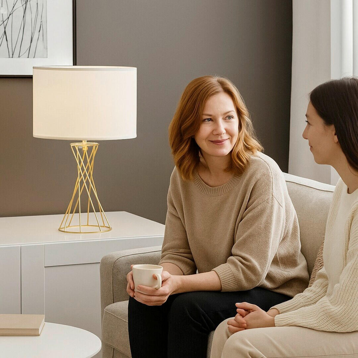 SVJETILJKA STOLNA NIVRA  - bijela/zlatne boje, Basics, tekstil/metal (30/50cm)