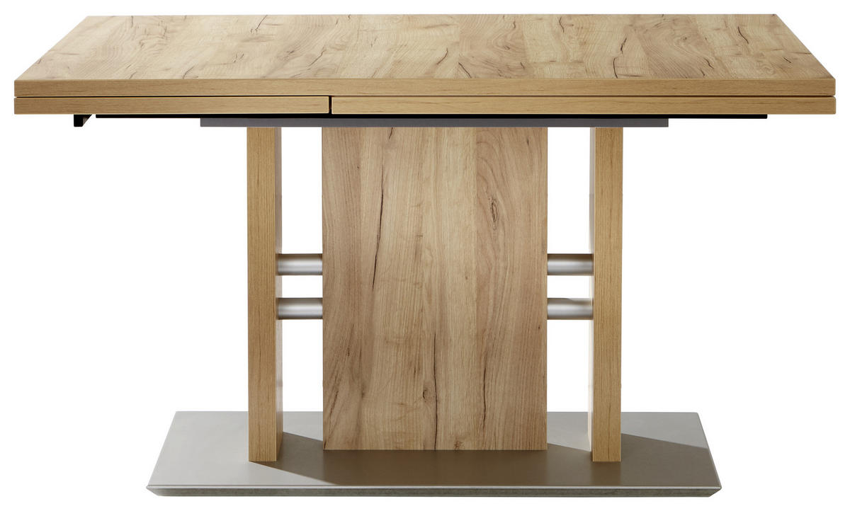 ESSTISCH in Metall, Holzwerkstoff 130-180/90/75 cm  - Edelstahlfarben/Eichefarben, Design, Holzwerkstoff/Metall (130-180/90/75cm) - Moderano