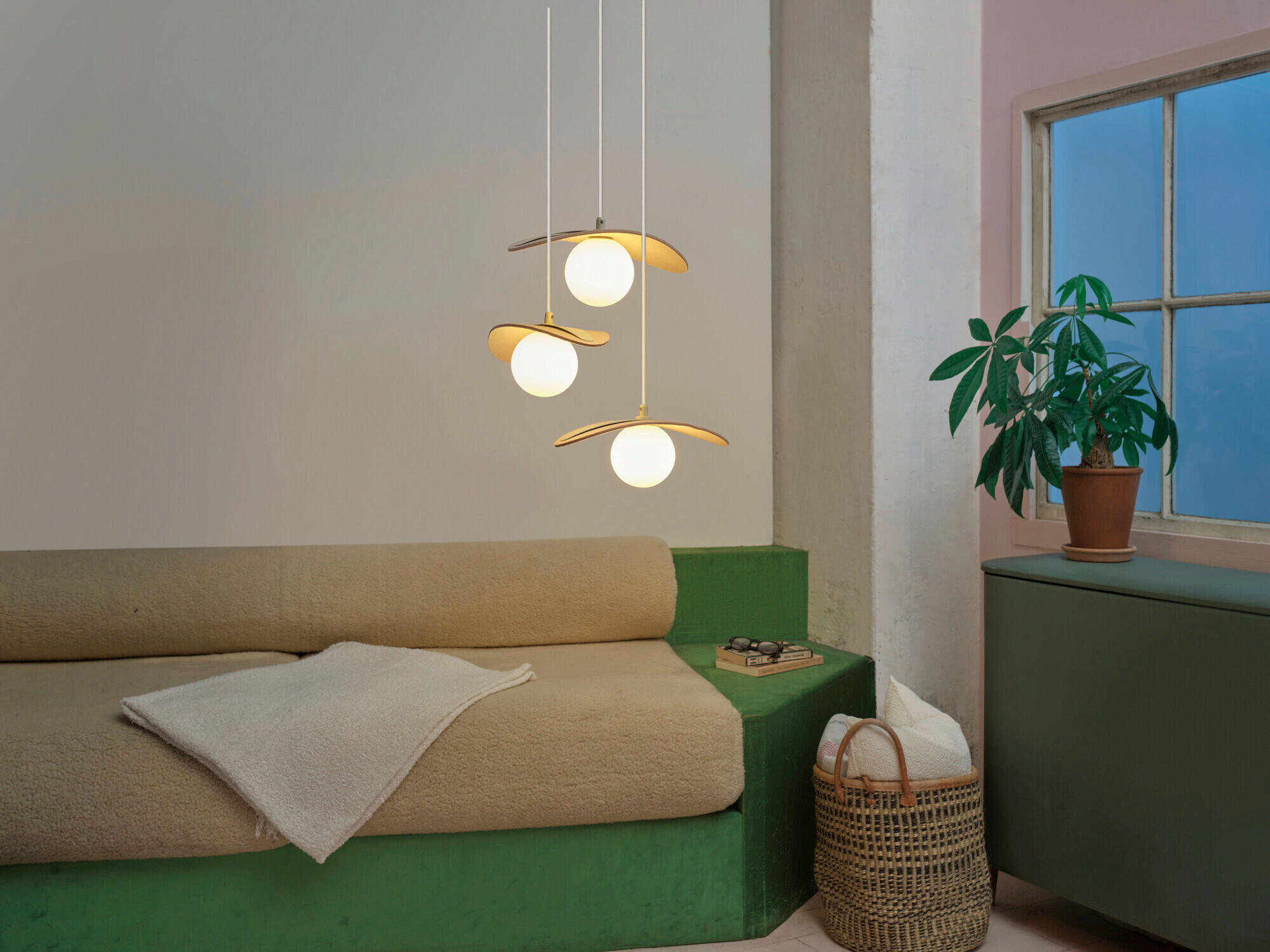 HÄNGELEUCHTE 34,5/33,7/150 cm  - Beige, Design, Glas/Textil (34,5/33,7/150cm) - Osram