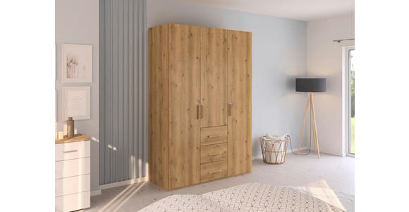 DREHTÜRENSCHRANK in Eichefarben - Eichefarben/Silberfarben, Design, Holzwerkstoff/Kunststoff (151/223/60cm) - Novel