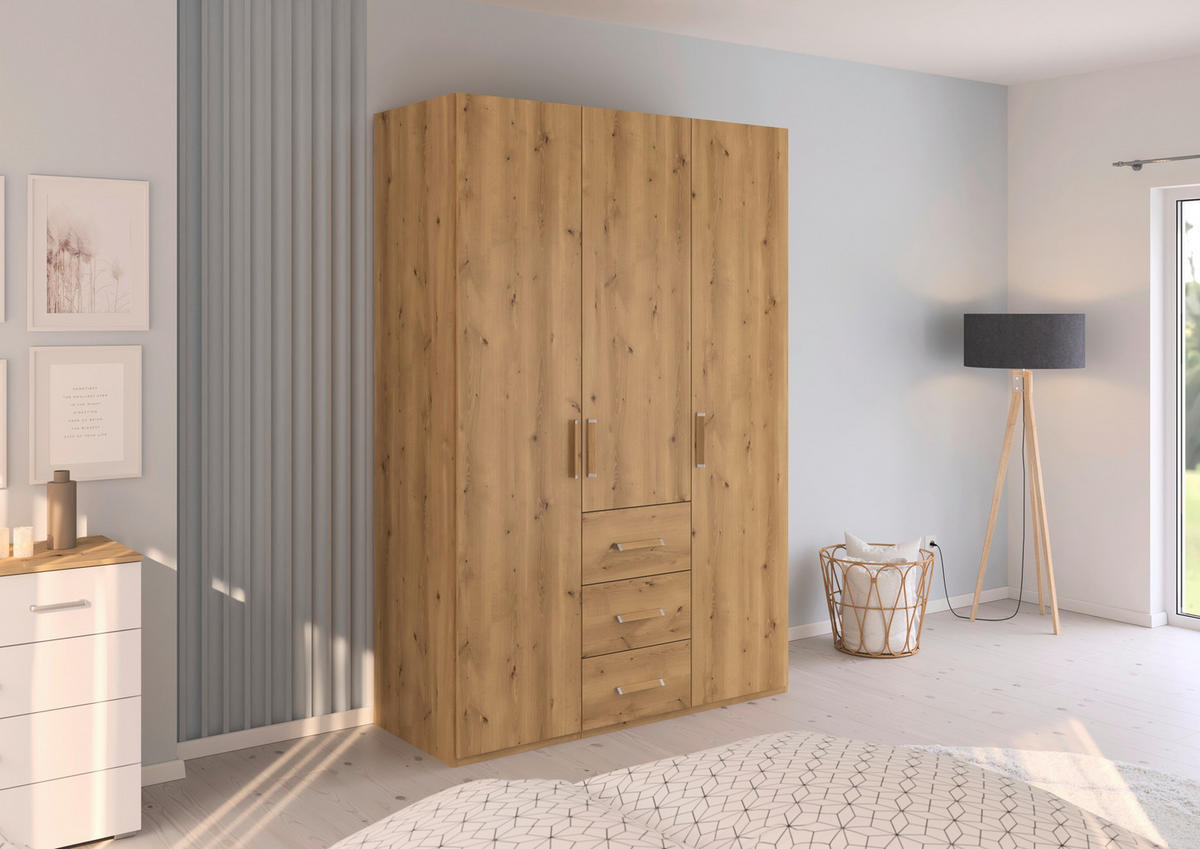 DREHTÜRENSCHRANK  in Eichefarben  - Eichefarben/Silberfarben, Design, Holzwerkstoff/Kunststoff (151/223/60cm) - Novel