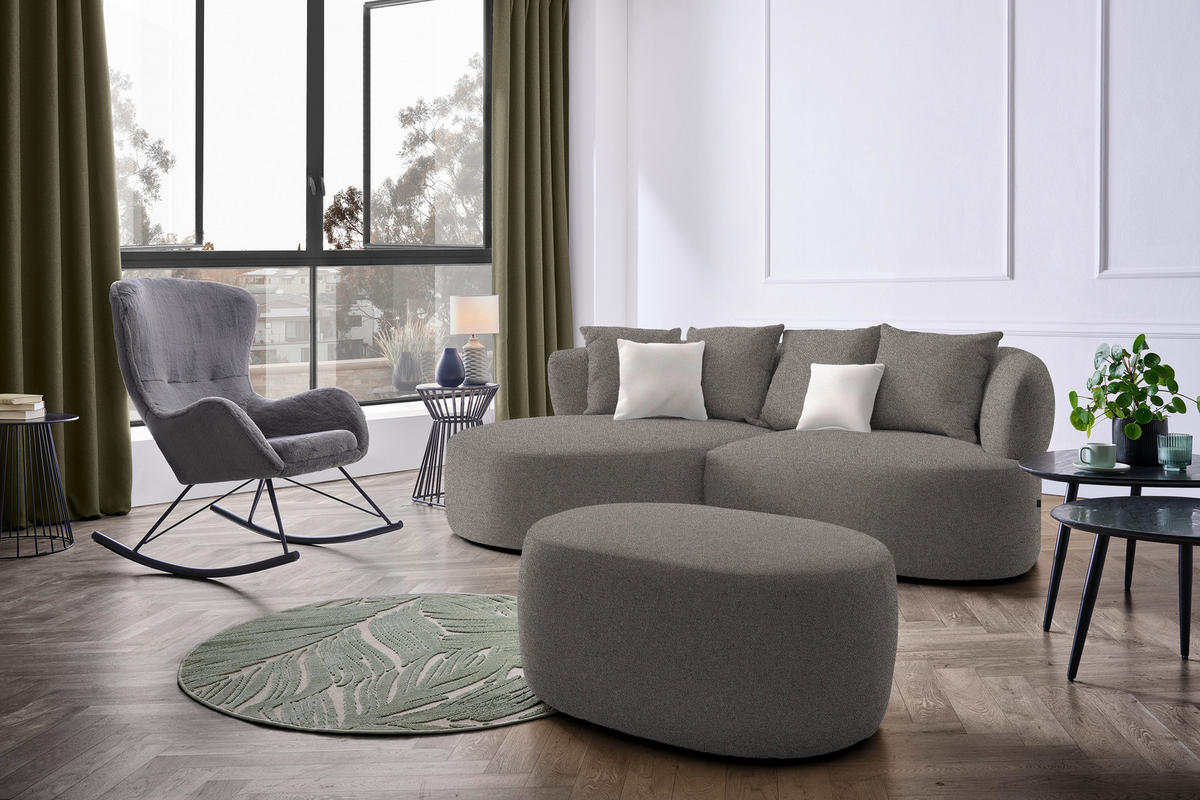 ECKSOFA in Plüsch Graphitfarben  166/235 cm  - Creme/Schwarz, MODERN, Kunststoff/Textil (166/235cm) - Hom`in