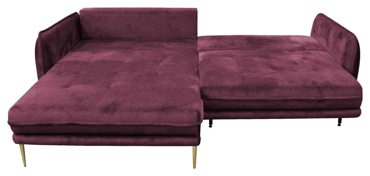 ECKSOFA Weinrot Velours  - Weinrot/Goldfarben, Design, Textil/Metall (196/264cm) - MID.YOU