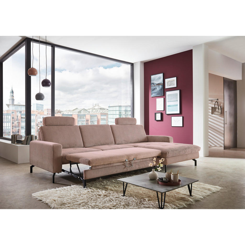 Thumbnail - Carryhome Ecksofa, Altrosa, Textil, 3-Sitzer, Ottomane rechts, L-Form, 302x178 cm, Goldenes M, Made in EU, Stoffauswahl,...