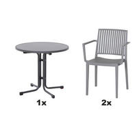 GARTENGARNITUR 3-teilig Stahl  - Grau, Basics, Kunststoff/Metall (80/80/80cm) - Siena Garden