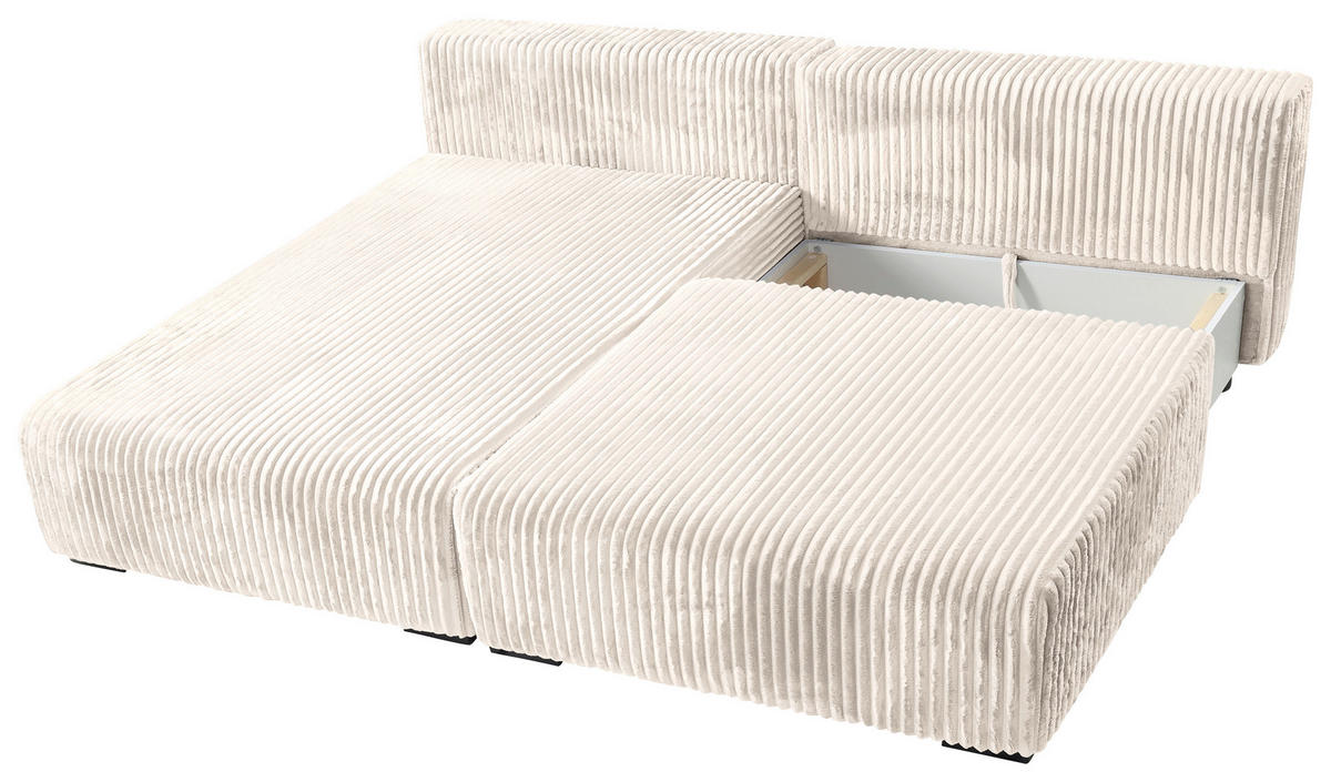 ECKSOFA in Cord Creme  - Creme/Schwarz, Modern, Holz/Textil (145/210cm) - MID.YOU