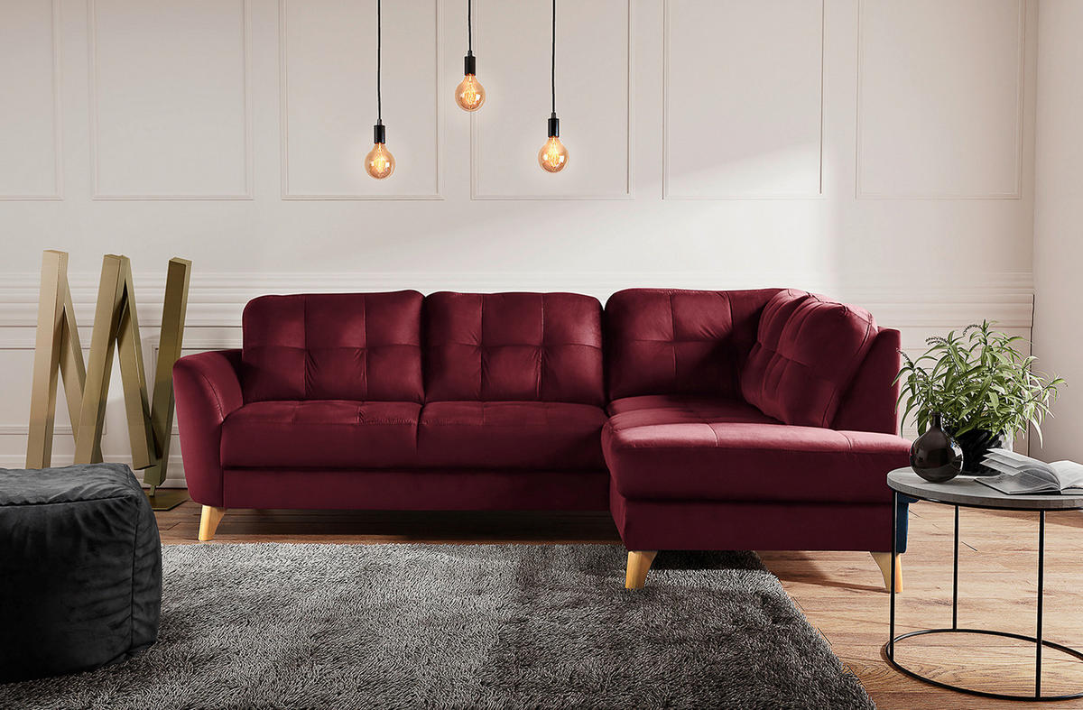 ECKSOFA Rot Samt  - Buchefarben/Rot, Design, Holz/Textil (236/190cm) - Livetastic