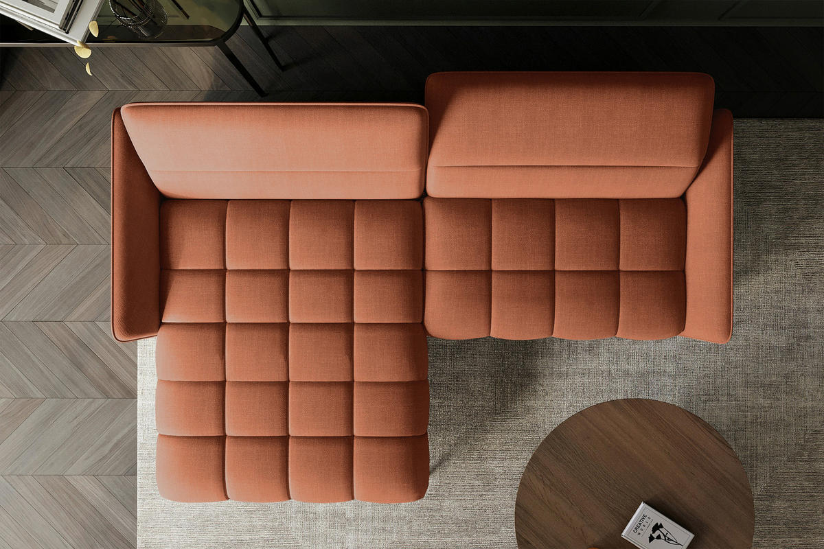 ECKSOFA Rostfarben Flachgewebe Rücken echt, Kopfteilverstellung, Sitztiefenverstellung  - Rostfarben/Schwarz, KONVENTIONELL, Textil/Metall (175/272cm) - Carryhome
