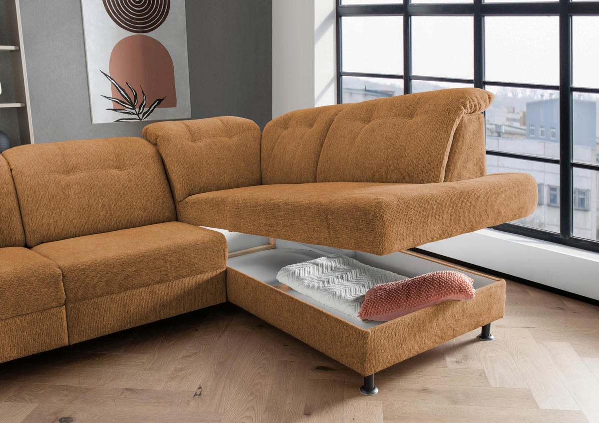 ECKSOFA in Chenille Currygelb  - Currygelb/Schwarz, Modern, Textil/Metall (270/198cm) - Livetastic