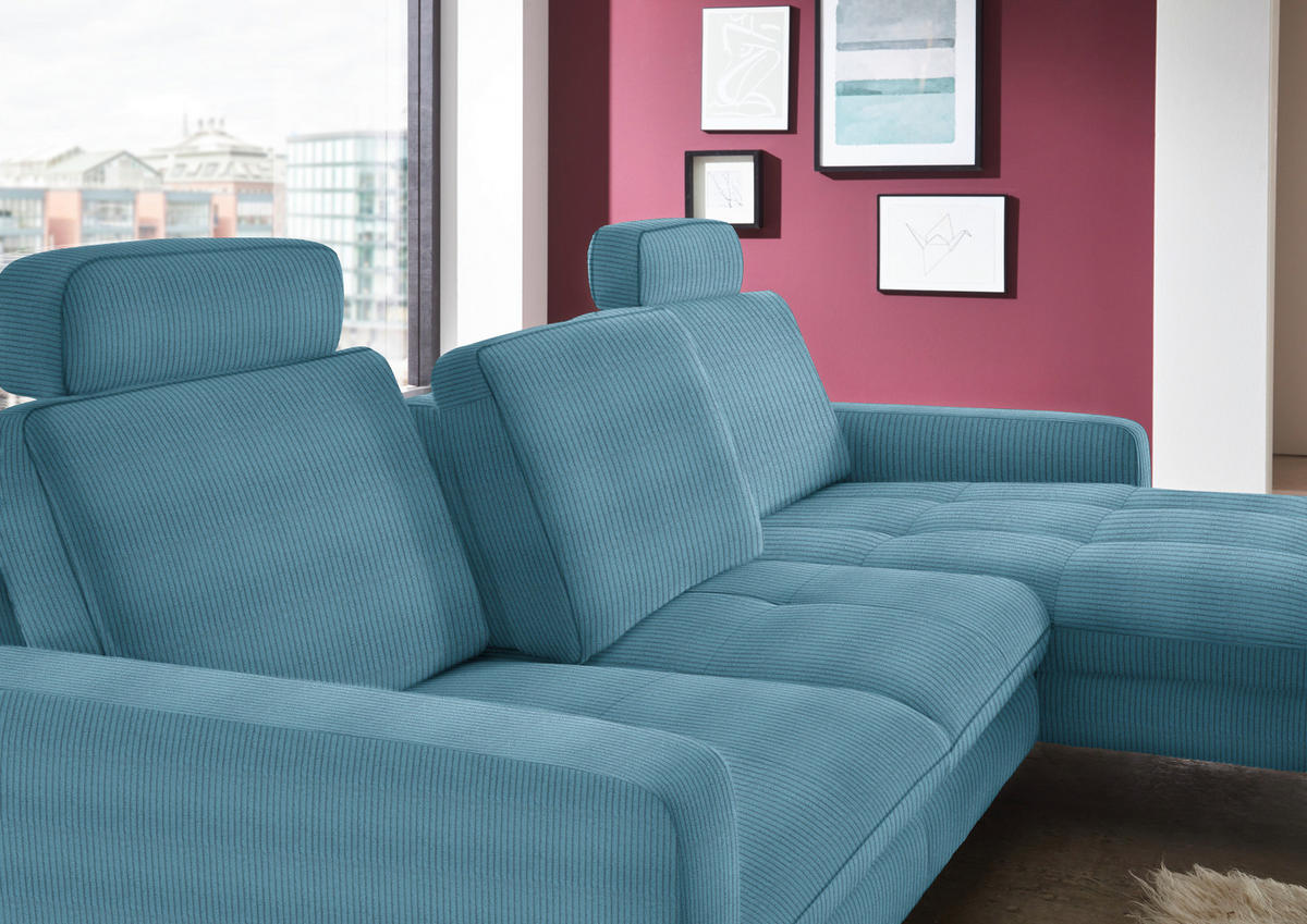 ECKSOFA in Cord Petrol  - Petrol/Schwarz, Design, Textil/Metall (302/178cm) - Beldomo Style