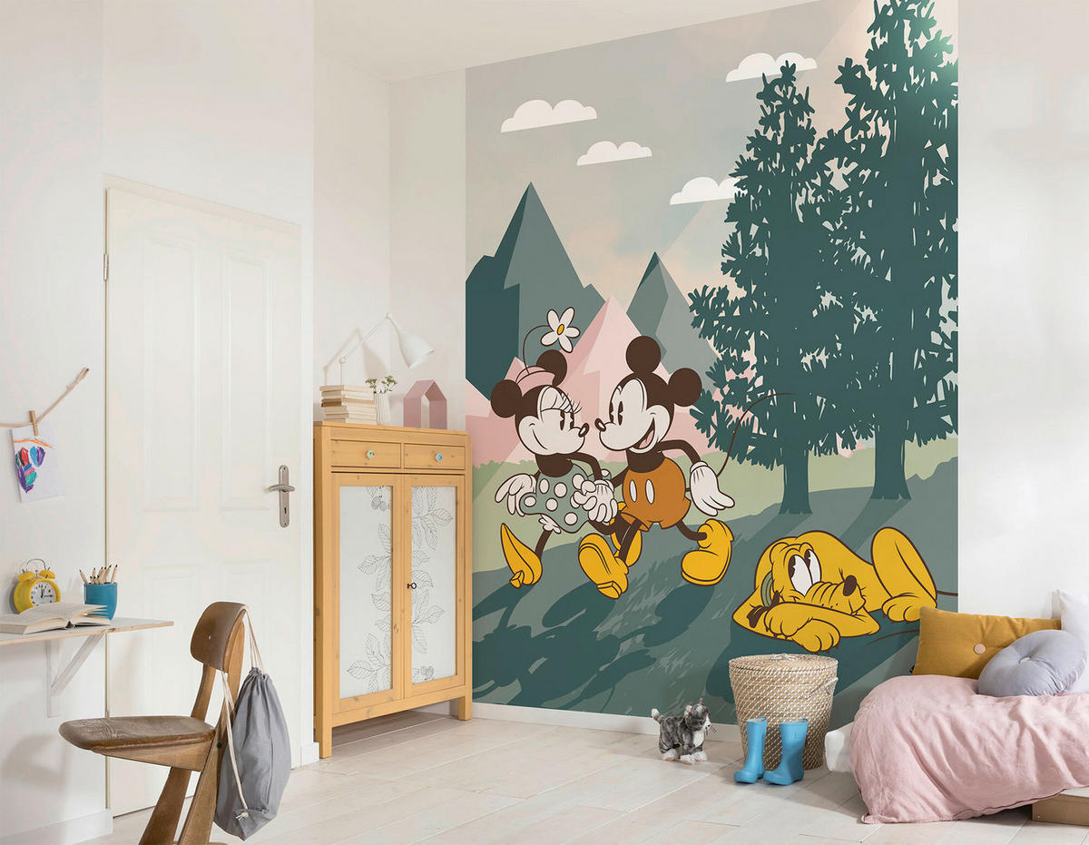 FOTOTAPETE MICKEY&MINNIE NATURE  - Grün, Design, Textil (200/250cm) - Disney
