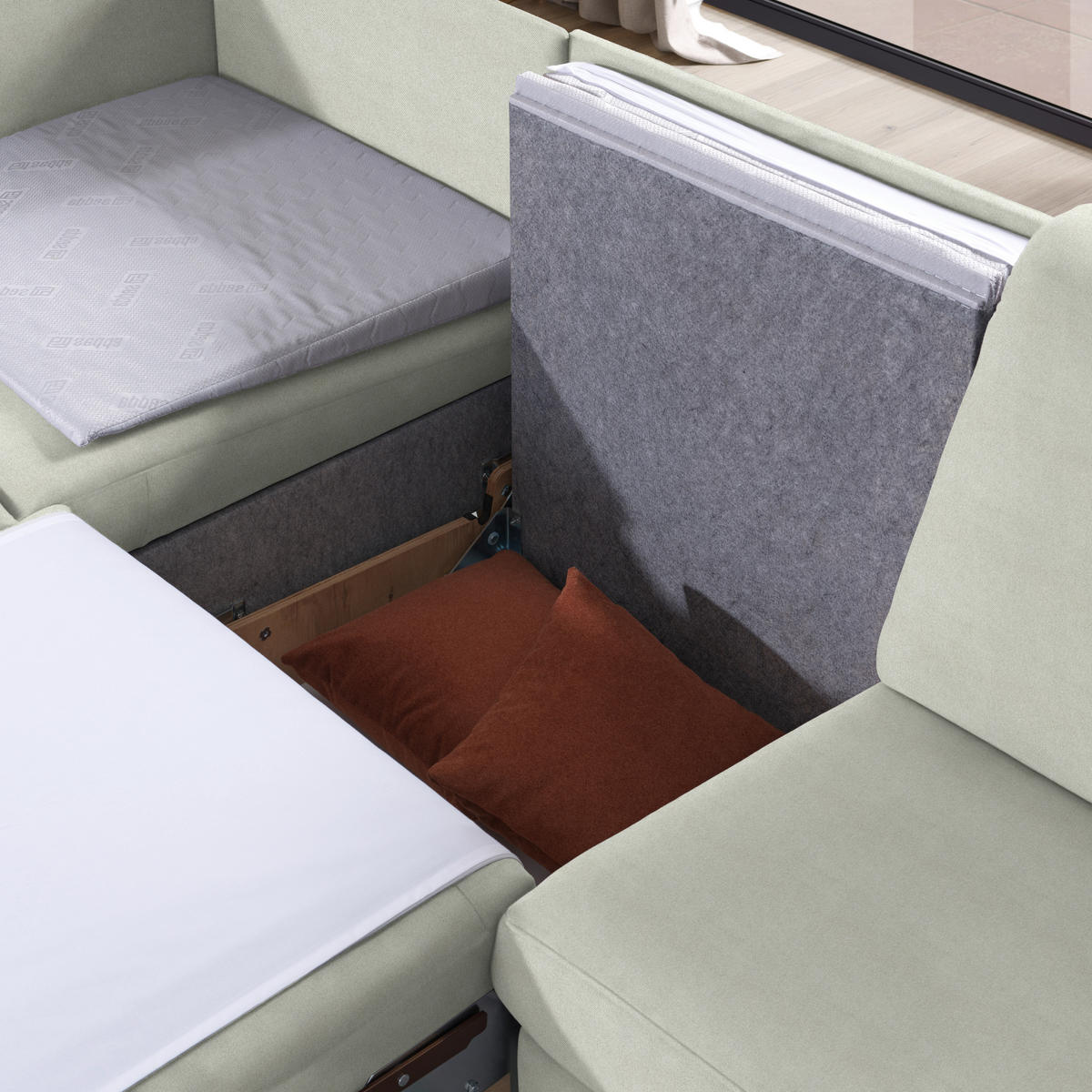 ECKSOFA in Flachgewebe Silberfarben  203/261 cm  - Eichefarben/Silberfarben, KONVENTIONELL, Holz/Textil (203/261cm) - Sedda