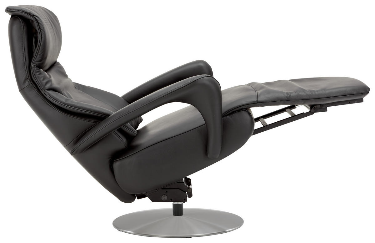 RELAXSESSEL in Leder Schwarz  - Edelstahlfarben/Schwarz, Design, Leder/Metall (75/117/88cm) - Dieter Knoll