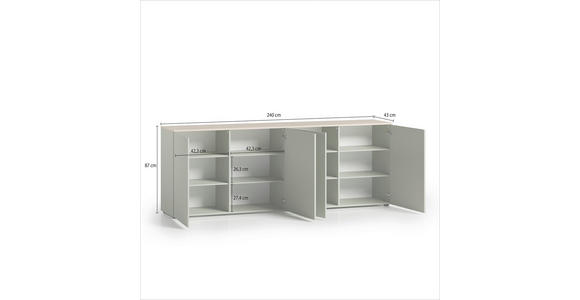 SIDEBOARD  240,1/89/43 cm  - Eichefarben/Schwarz, Design, Holzwerkstoff/Kunststoff (240,1/89/43cm) - Voleo