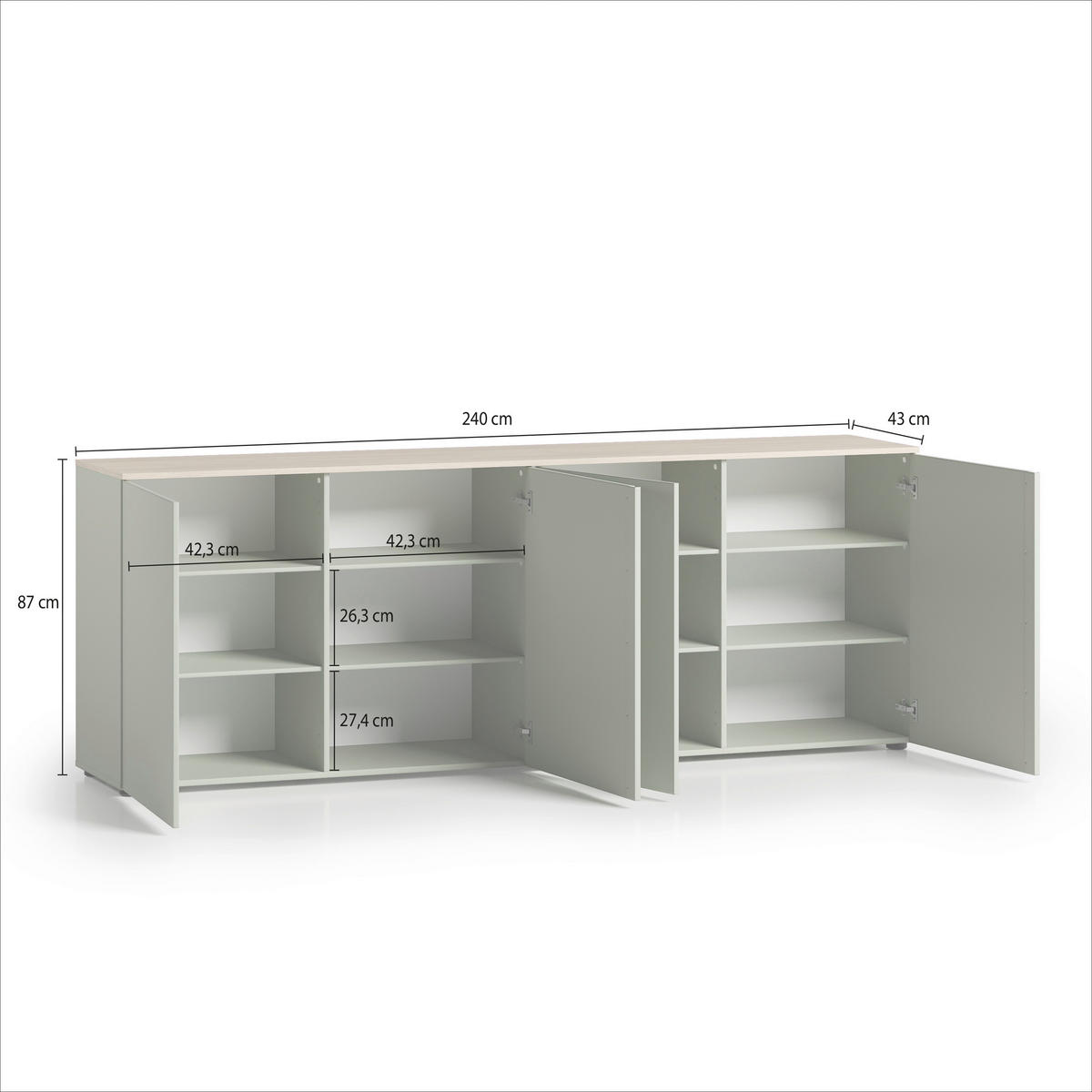 SIDEBOARD  240,1/89/43 cm  - grön/svart, Design, metall/trämaterial (240,1/89/43cm) - Voleo