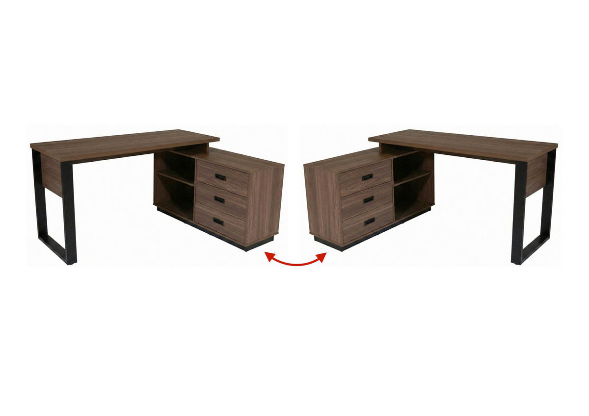 ECKSCHREIBTISCH  Schwarz, Walnussfarben Kabeldurchlass, Stauraum, seitenverkehrt montierbar, in verschiedenen Holzarten erhältlich  - Walnussfarben/Schwarz, KONVENTIONELL, Holzwerkstoff/Metall (150/75,5/116cm) - MID.YOU