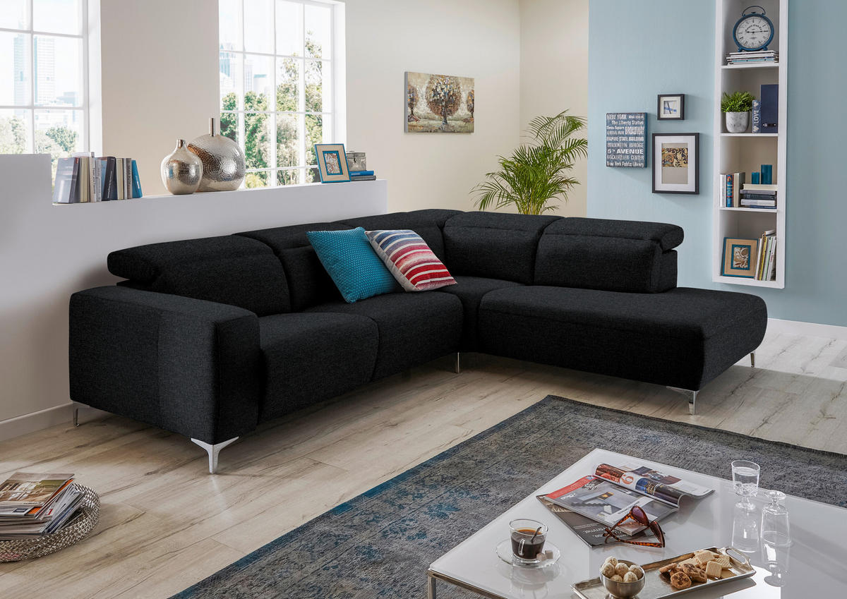 ECKSOFA Anthrazit Flachgewebe  - Anthrazit/Schwarz, Design, Textil/Metall (238/290cm) - Pure Home Lifestyle