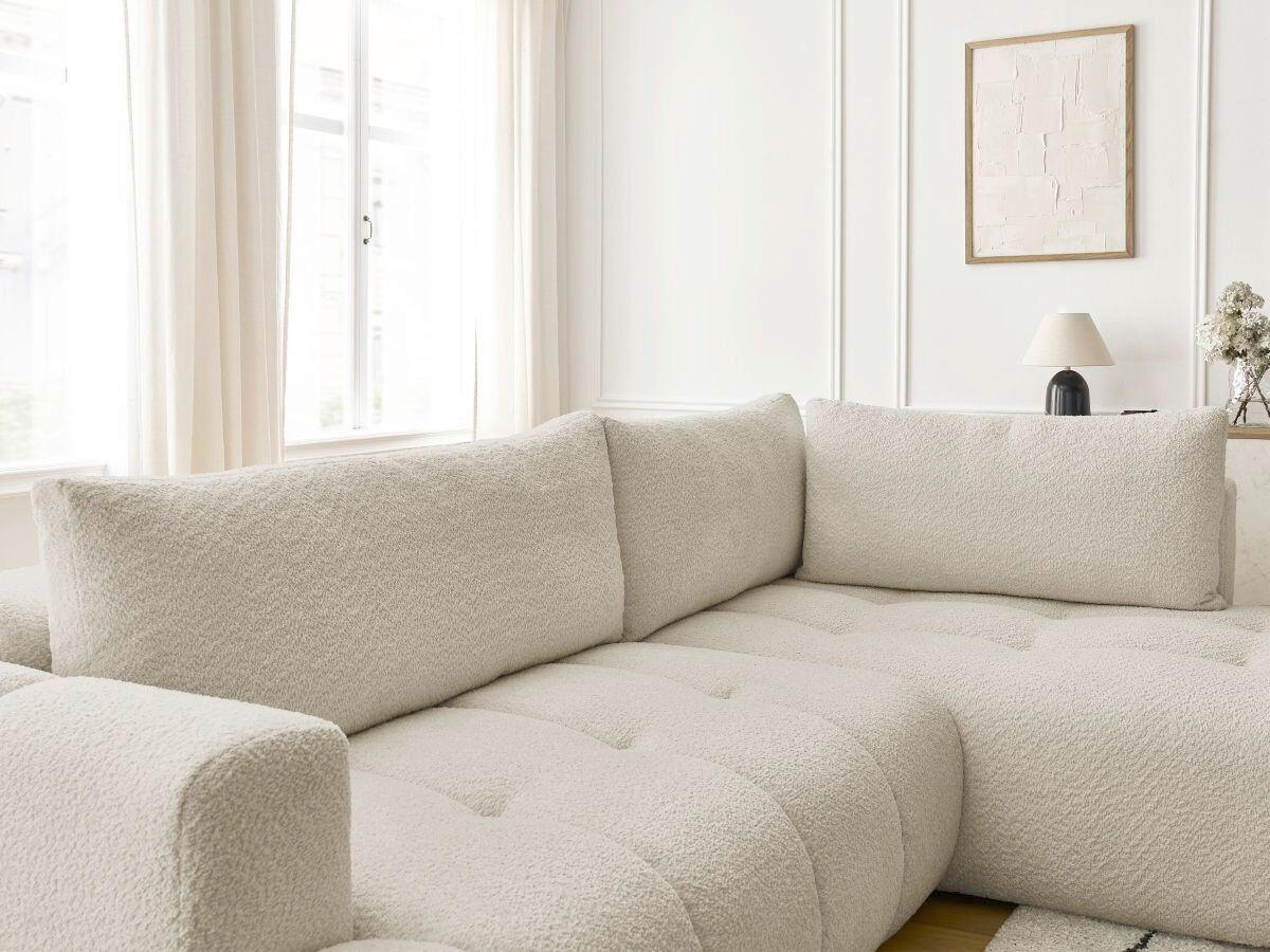 ECKSCHLAFSOFA EVEREST Bouclé Beige  inkl. Rückenkissen, Schlaffunktion  - Beige/Schwarz, MODERN, Kunststoff/Textil (282/204cm)