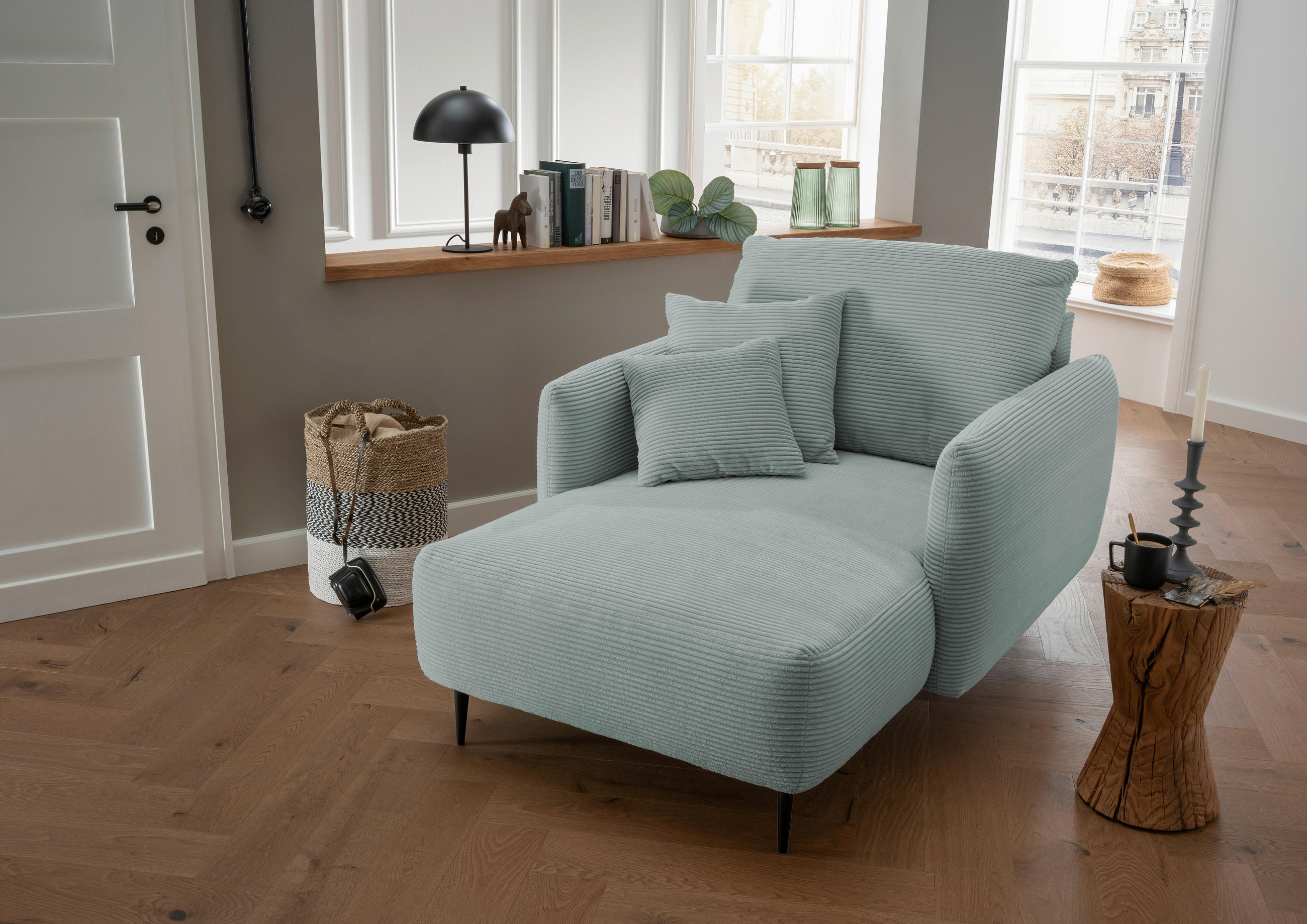 XXL-SESSEL in Cord Hellblau - Schwarz/Hellblau, Design, Textil/Metall (112/95/158cm) - Livetastic