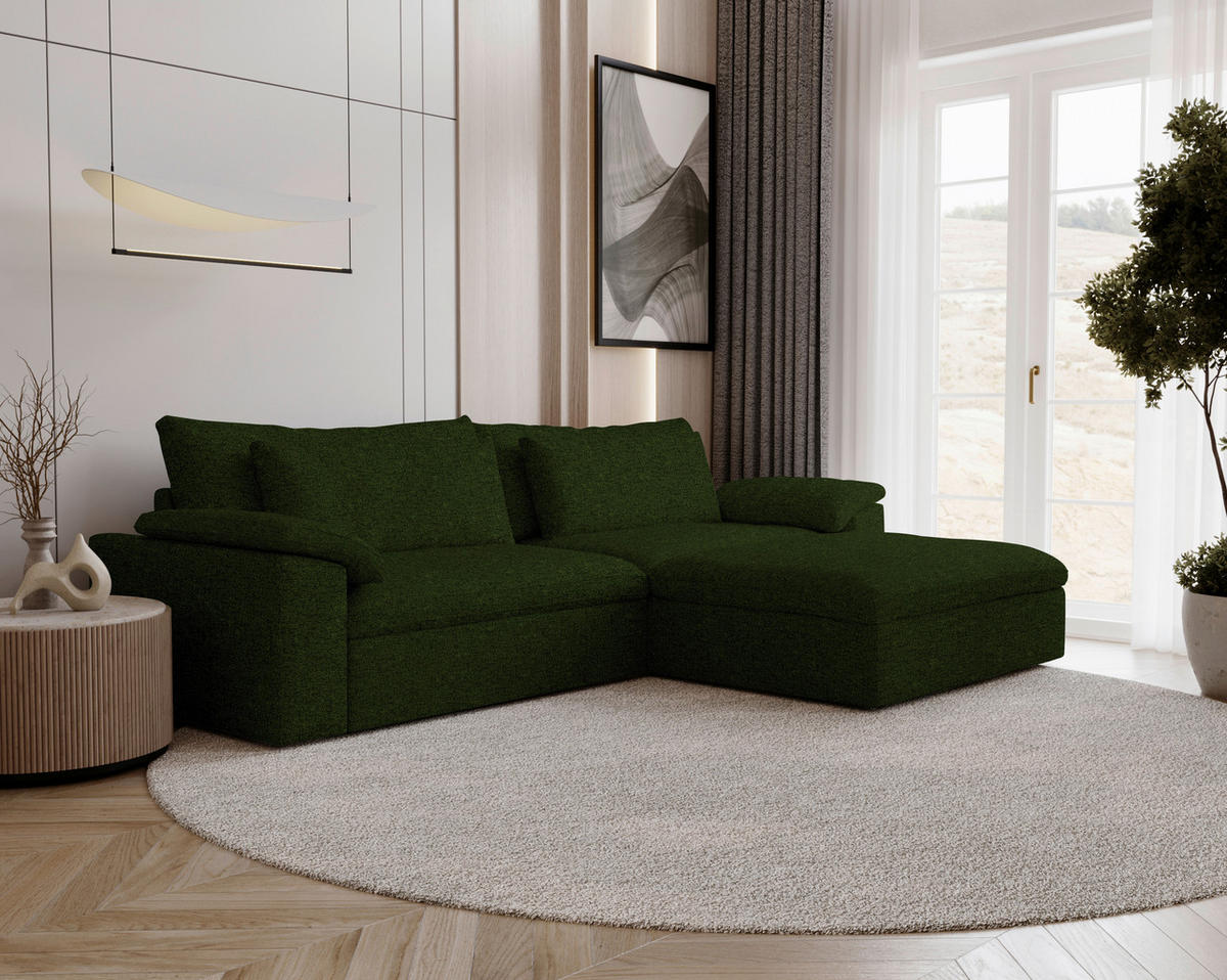 ECKSOFA Flachgewebe Dunkelgrün  - Dunkelgrün/Schwarz, Modern, Kunststoff/Textil (306/198cm) - Carryhome