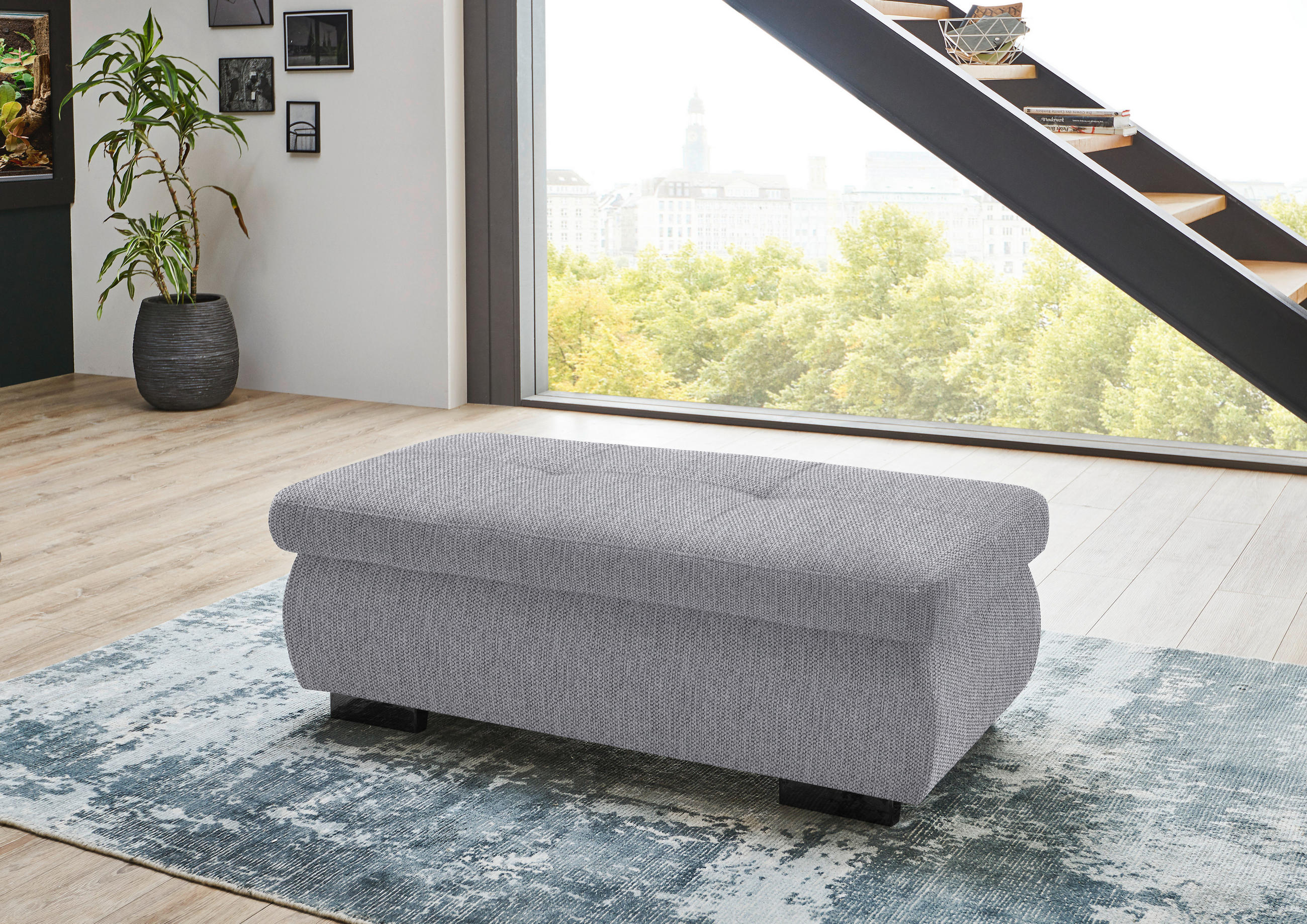 HOCKER in Textil Grau  - Schwarz/Grau, Design, Textil/Metall (138/44/67cm) - Beldomo Style