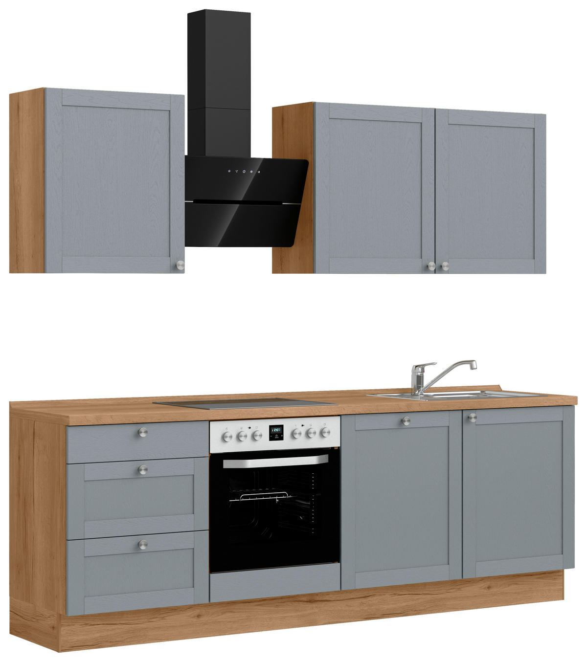 KÜCHENLEERBLOCK Frame 240 cm  in Eichefarben, Blaugrau  - Edelstahlfarben/Eichefarben, ROMANTIK / LANDHAUS, Holzwerkstoff/Metall (240cm) - Nobilia