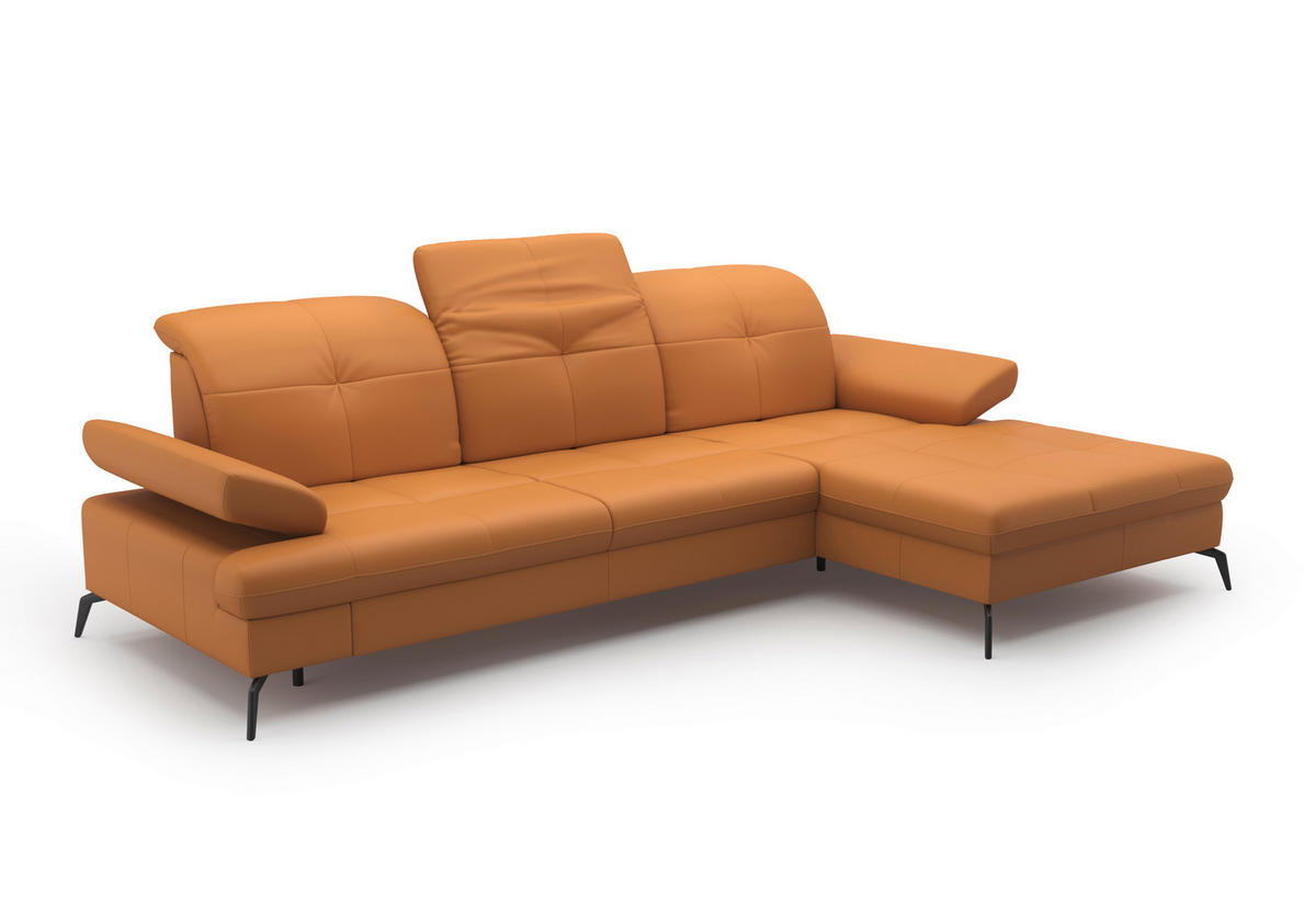 ECKSOFA in Echtleder Currygelb  - Currygelb/Schwarz, Konventionell, Leder/Metall (279/185cm) - Sit & More