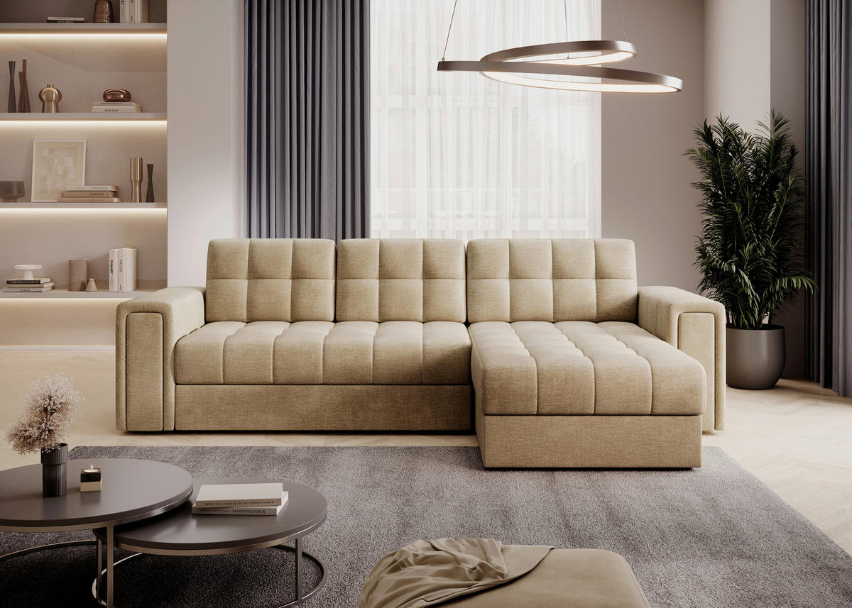 ECKSOFA Samt Hellbraun  - Hellbraun/Schwarz, Design, Kunststoff/Textil (260/150cm) - MID.YOU