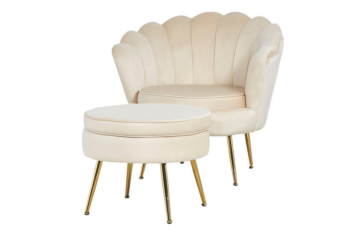 SESSEL in Samt Beige  - Beige/Goldfarben, MODERN, Textil/Metall (76/78/76cm) - Livetastic