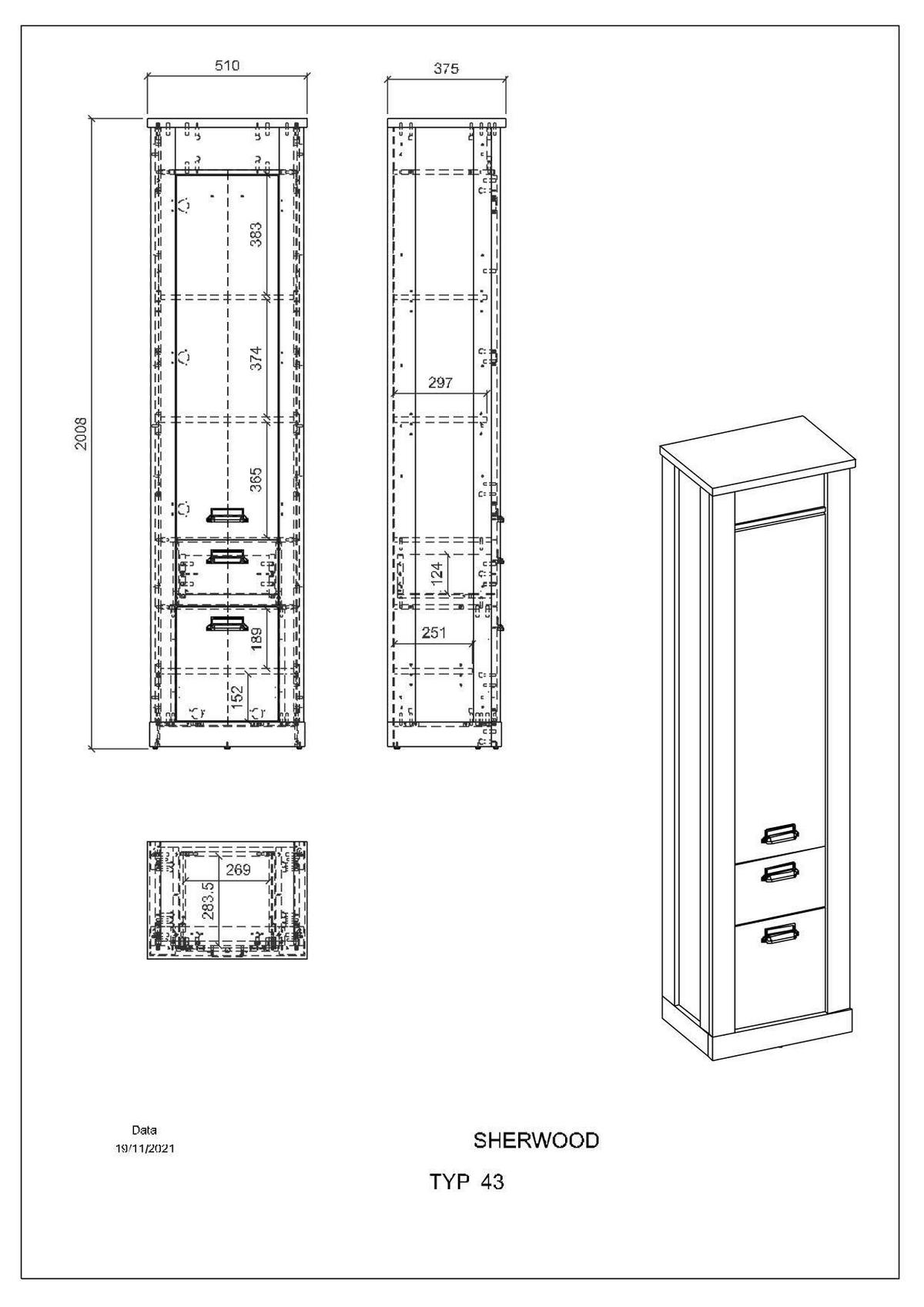 GARDEROBENSCHRANK  in 51/201/38 cm  - Anthrazit/Schwarz, Design, Holzwerkstoff/Metall (51/201/38cm) - Modante
