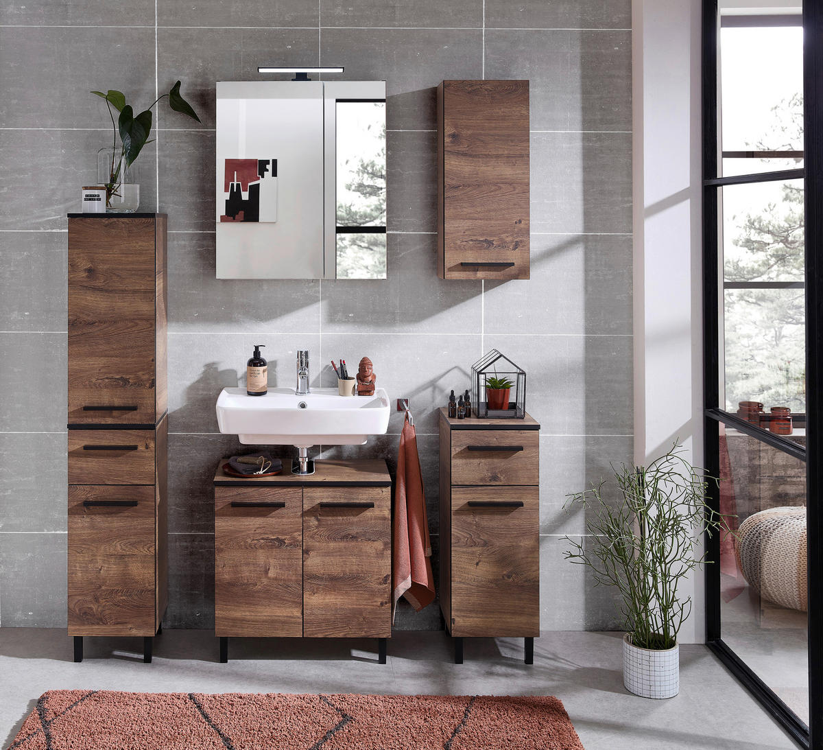 WASCHBECKENUNTERSCHRANK 60/53/33 cm  - Eichefarben/Schwarz, Design, Holzwerkstoff (60/53/33cm) - Xora