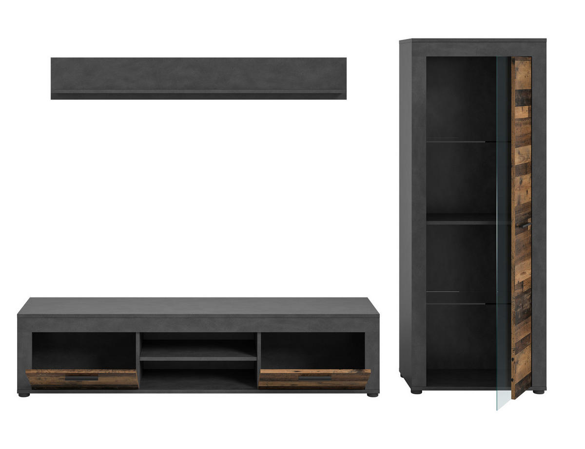 OBÝVACÍ STĚNA, šedá, přírodní barvy - šedá/černá, Design, kompozitní dřevo/plast (159/235/35cm) - MID.YOU