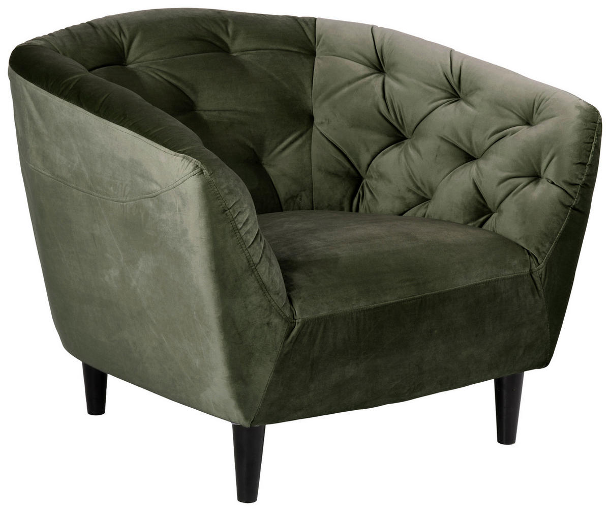 CHESTERFIELD-SESSEL Samt Dunkelgrün    - Dunkelgrün/Schwarz, Trend, Holz/Textil (97/79/83cm) - Ambia Home