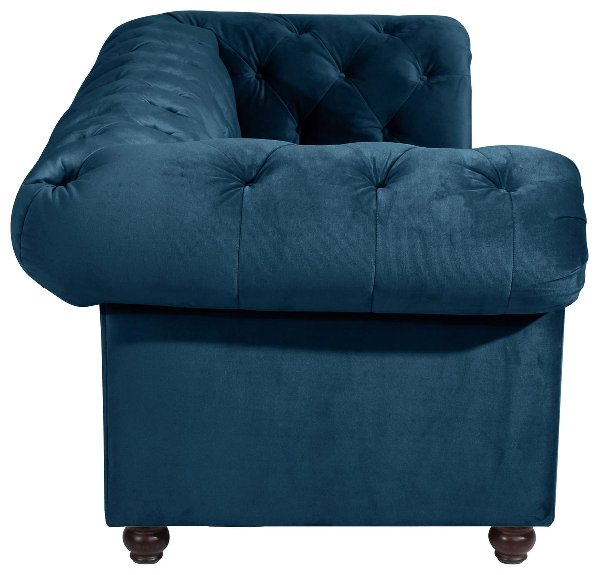 CHESTERFIELD-SOFA Orleans in Samt, Velours Petrol  - Nussbaumfarben/Petrol, Design, Holz/Textil (216/77/100cm) - Max Winzer