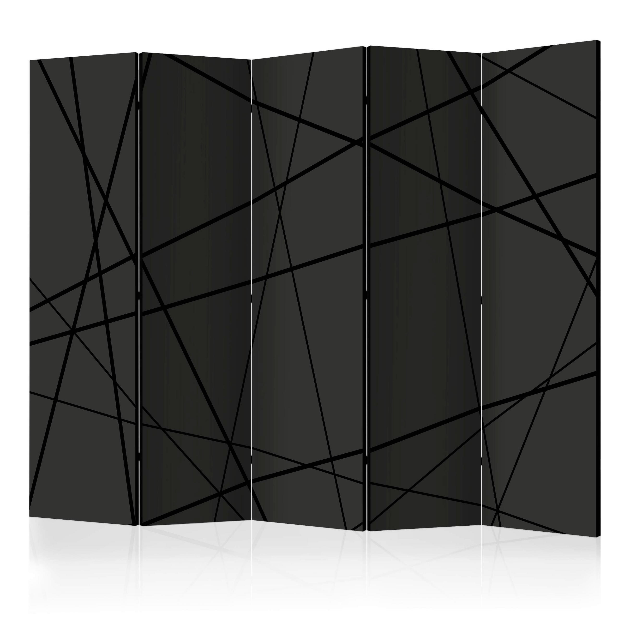 PARAVENT mit 5  Flügel - Anthrazit/Schwarz, Basics, Holz/Textil (225/172/3cm) - artgeist