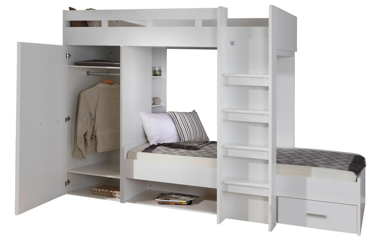 ETAGENBETT - Weiß, KONVENTIONELL, Holzwerkstoff (90/200cm) - Carryhome