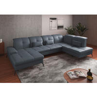WOHNLANDSCHAFT Graublau Echtleder  - Graublau/Schwarz, KONVENTIONELL, Leder/Metall (185/357/231cm) - Sit & More