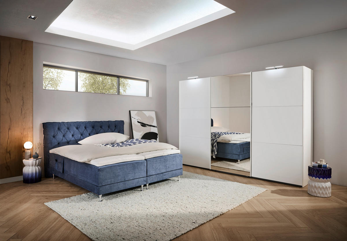 BOXSPRINGBETT 160/200 cm  in Blau  - Blau/Silberfarben, Basics, Holzwerkstoff/Textil (160/200cm) - Welnova